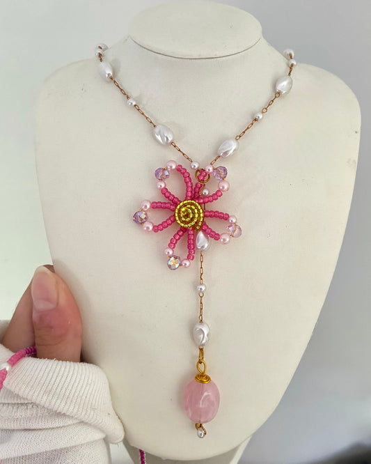 Beaded flower chain necklace