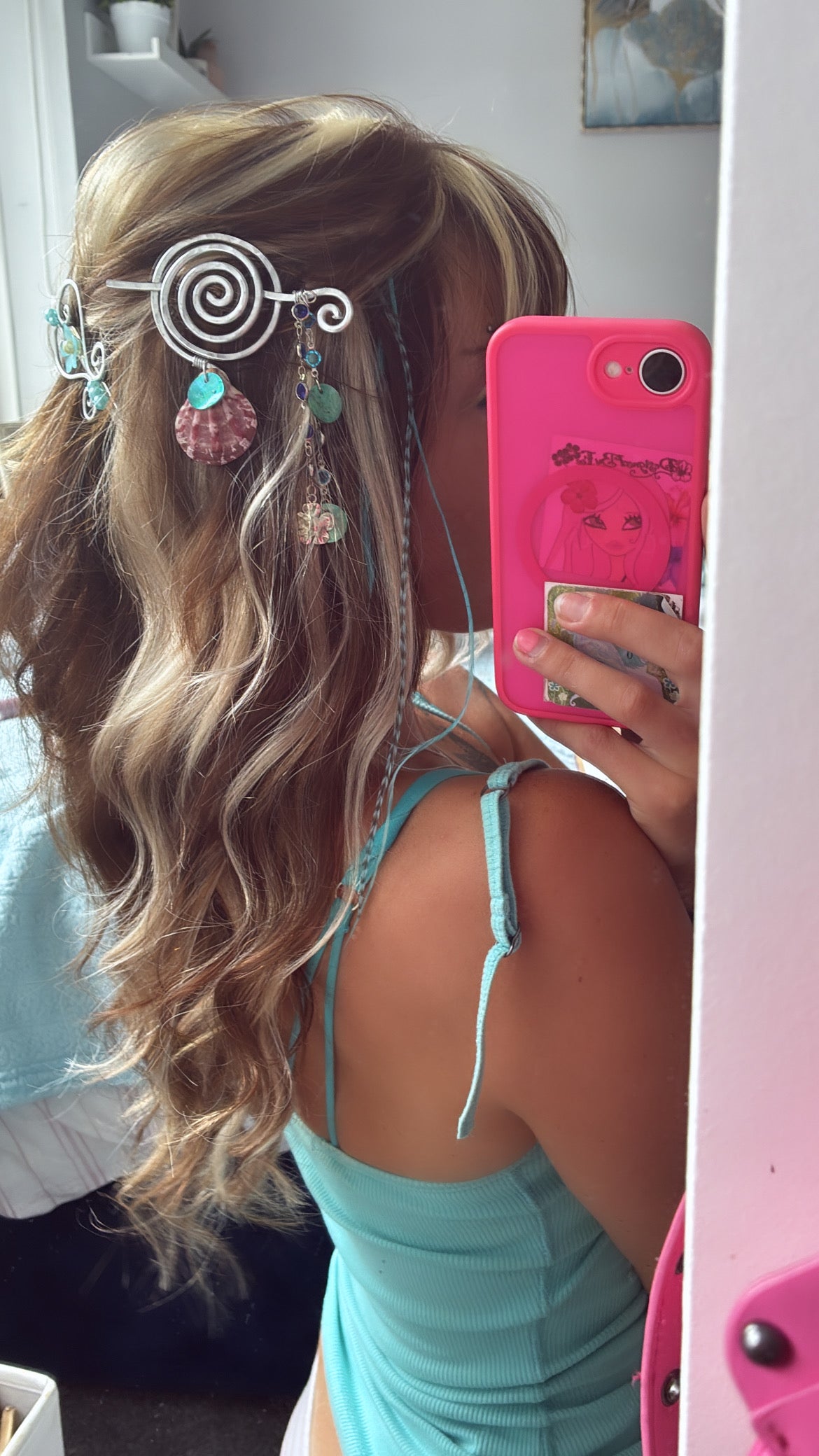 Mermaid spiral pin with dangles🐬