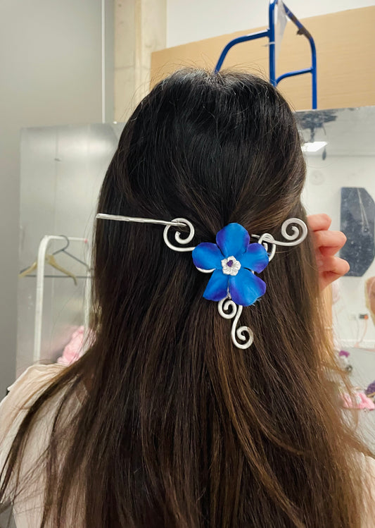 blue hibiscus hair pin