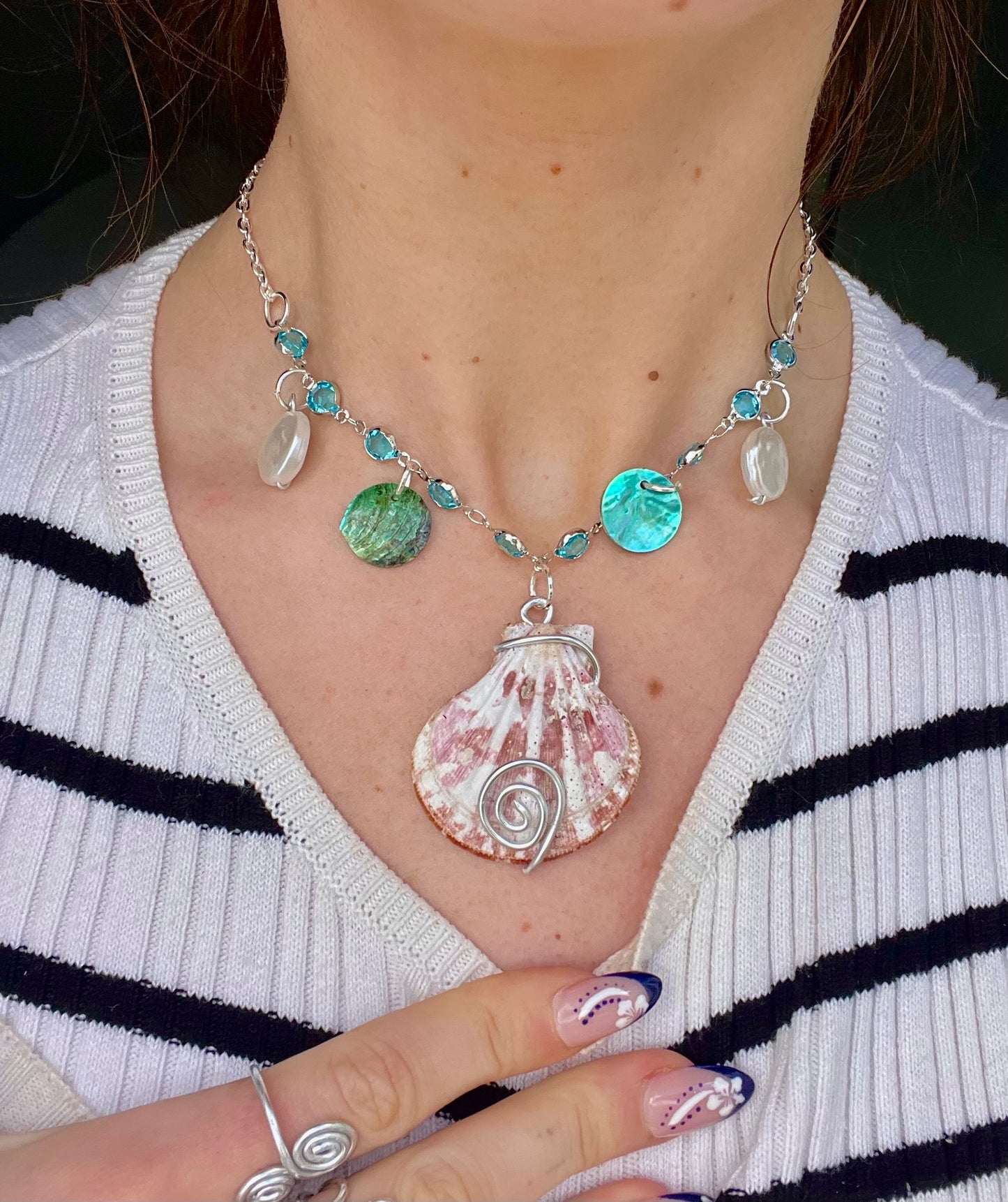 aqua clutter necklace silver