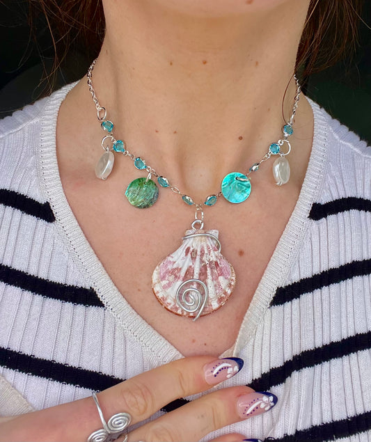 aqua clutter necklace silver