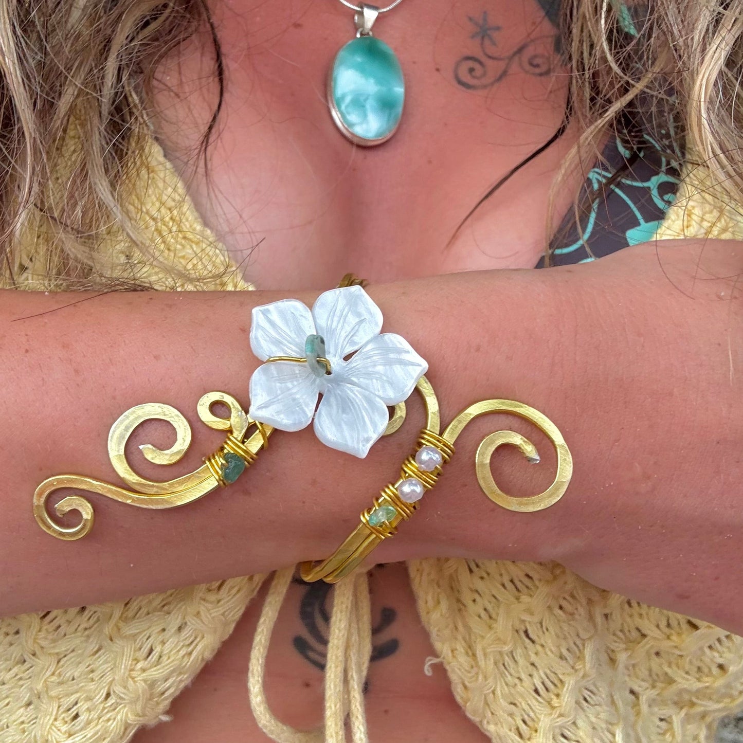 pearly blue wrist cuff