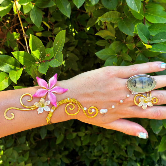 blossom Wrist cuffs with hand chain