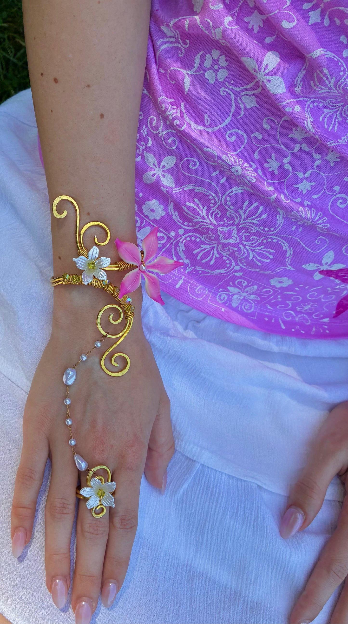blossom Wrist cuffs with hand chain